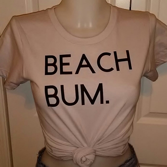 threadlesse Tops - Silver Graphic BEACH BUM Tee Shirt